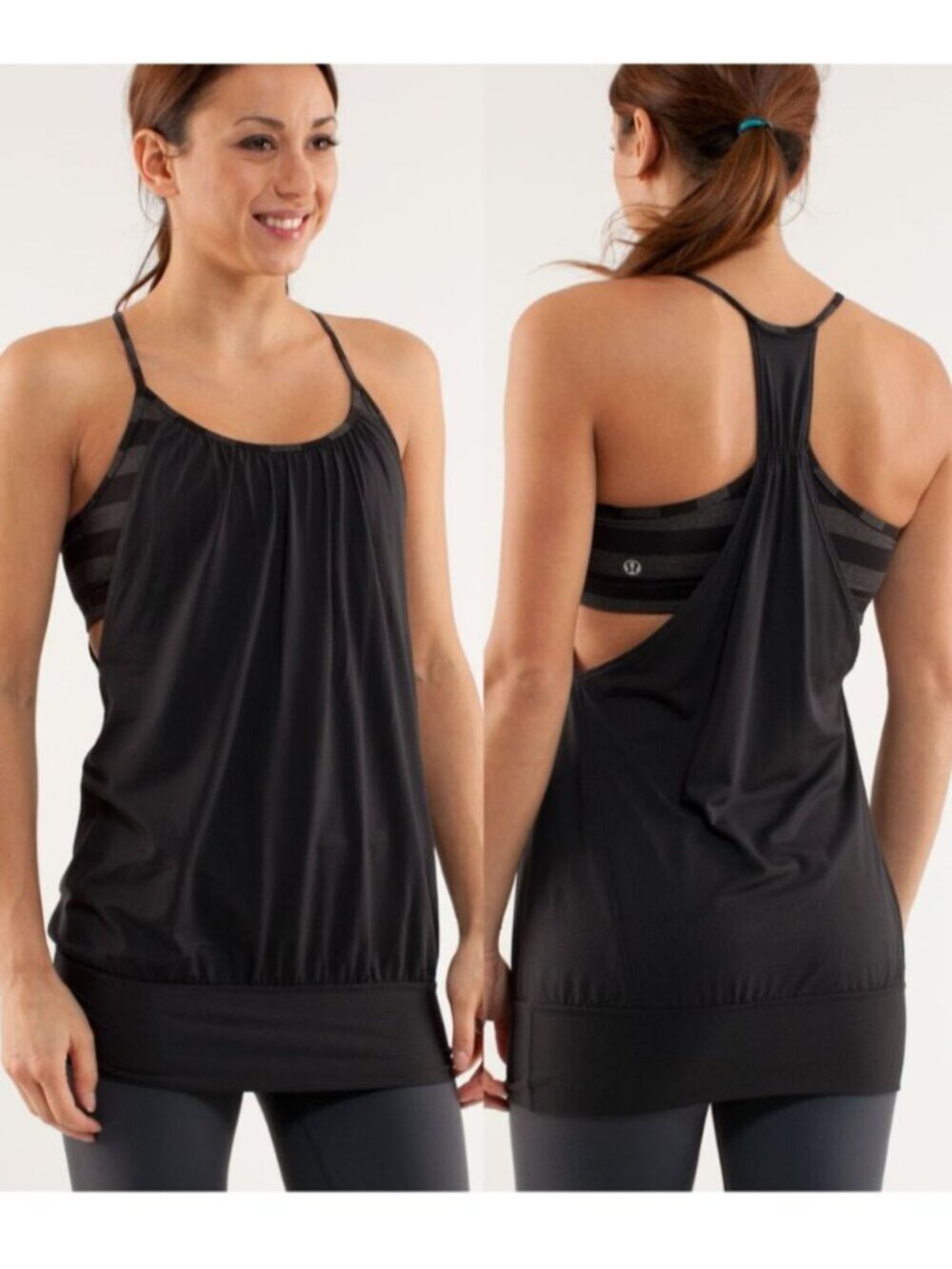 Lululemon Black No Limits Tank w/ Stripe Luon Built In Bra